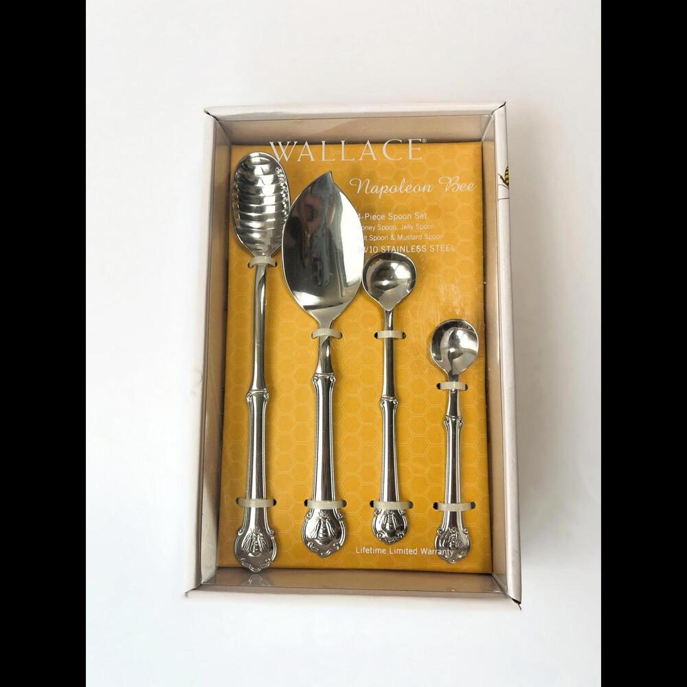 NIB Wallace Napoleon Bee 4-Piece Condiment Spoon Set | 18/10 SS | Holiday Gift